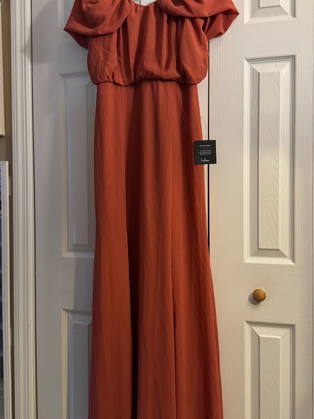 Lulu's Rust Off-the-Shoulder Maxi Dress